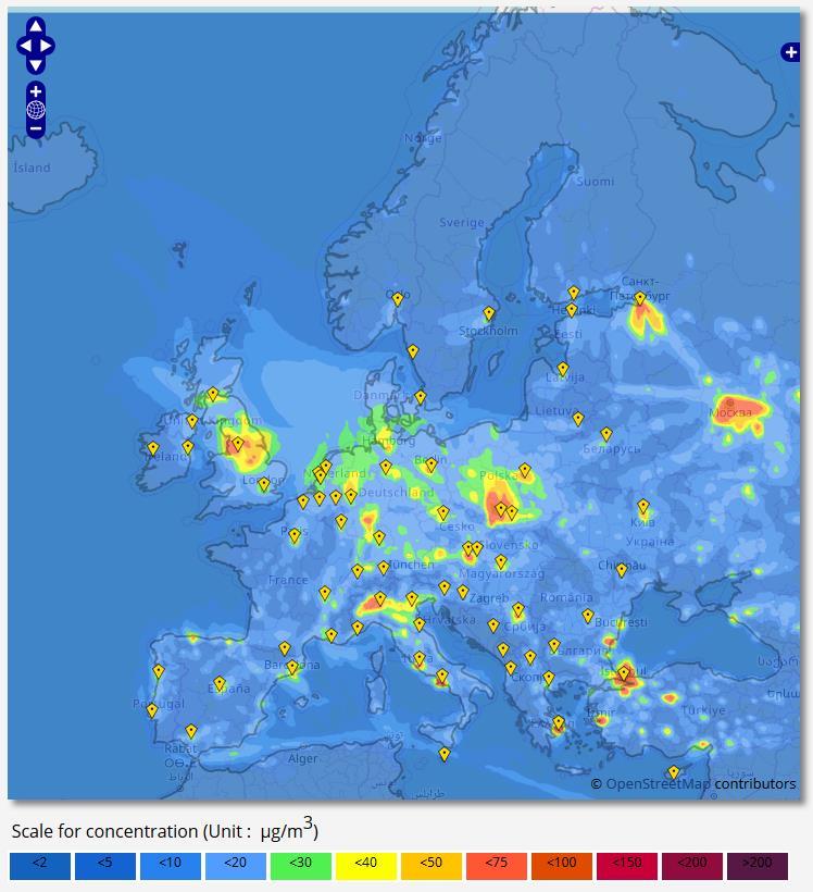Eksempel fra CAMS varsling CAMS (Copernicus Atmospheric Monitoring Services) producere en 4 dags ensemble varsling for hele Europa.