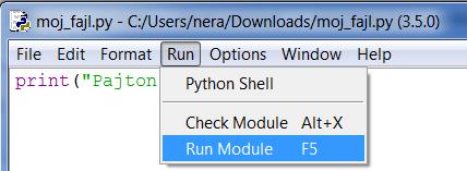 давање имена фајлу 3. форматирање фајла додавањем после имена, тачке и екстензије (.py) У примеру фајл је назван moj_fajl.