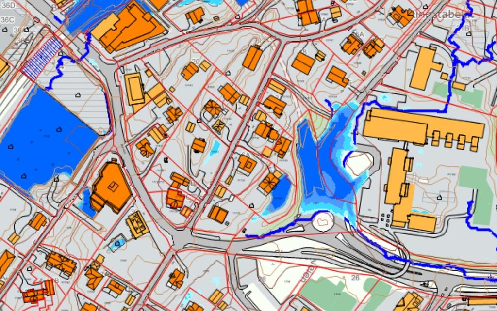 7 Fareområde og forurensning Deler av planområdet ligger i gul og rød støysone. Støyen genereres fra veitrafikk.