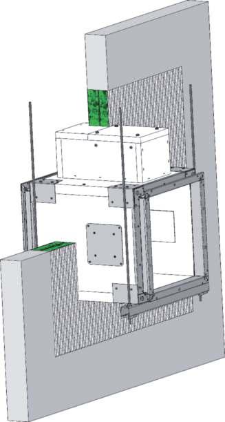 Cover of actuating mechanism has to be removable after installation Position: 1 Damper SEDM 2 Solid wall construction 3 Mortar or gypsum 4 Hinges Cover of actuating