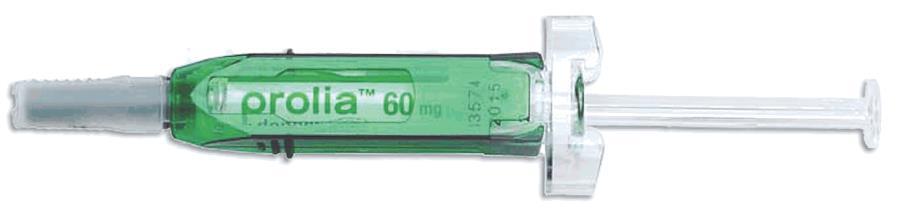 Prolia Dosering 60 mg (ferdig fylt sprøyte) sc. hver 6.mnd (kr.