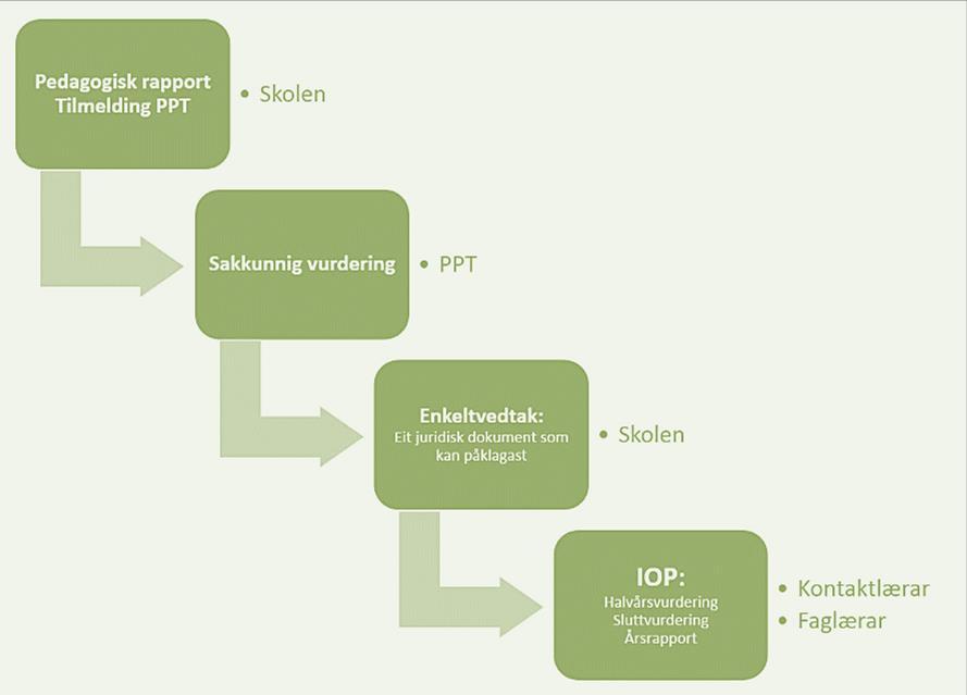 6. Evaluering og vegen framover Skolen skal vurdere eleven si utvikling og korleis opplæringstilbodet har fungert. Grunnlaget for vurderinga er i IOP og i årsrapport.