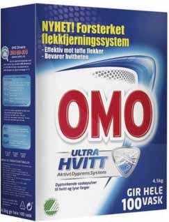 RENGJØRINGSMIDLER Tøyvask OMO Color 4,5 kg Konsentrert mikropulver uten blekemiddel til farget tøy. Flekkfjerningssystem. Effektiv mot tøffe flekker.