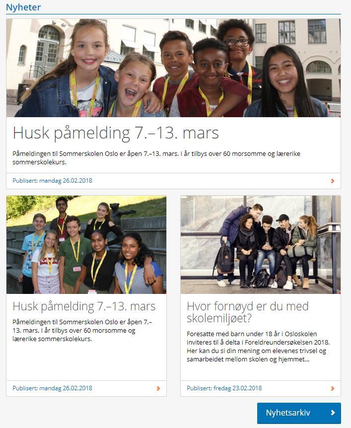 8.16 Nyhetsstrøm (nyhetsfeltet på forsiden) Side 58 - Ligger fast på forsiden i det brede blokkfeltet. - Viser de nyeste nyhetene som skolen har publisert.