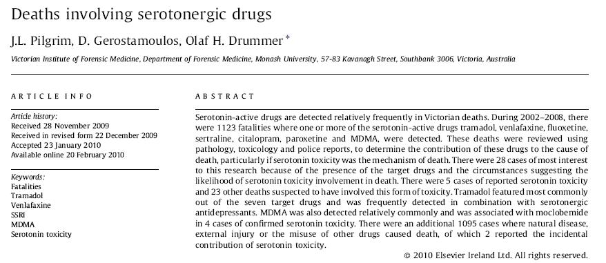 ...Tramadol featured most commonly out of the seven target drugs and was frequently detected in combination with serotonergic