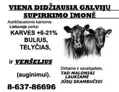 Malūną, giluminį siurblį, C tipo kultivatoriaus nagus. Tel. 8-612 98-185. 3m³ cisterną vandeniui vežti. Tel. 8-628 35-731. 11m³ cisterną, elektros variklius. Tel. 8-687 57-739.