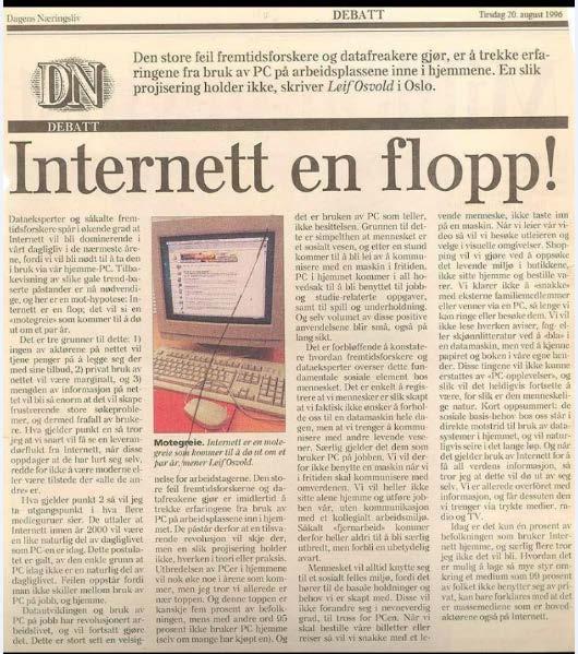 Innlegg i Dagens Næringsliv august 1996 «Internett er en