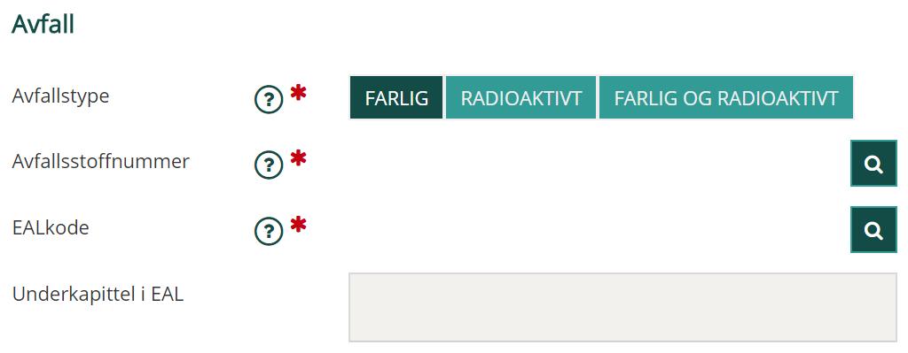 Kontaktperson kan endres ved å klikke på blyanten ved siden av feltet 3. Beskrivelse av avfallet. Velg type avfall. Mulige valg er Farlig, Radioaktivt og Farlig og radioaktivt. 4.