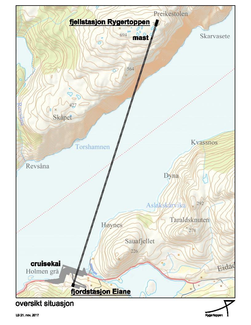 6. Oversiktskart - Prekestolen Gondolbane Gondolbanen starter ved Eiane sør for Lysefjorden og ender på Rygertoppen nord for Lysefjorden.