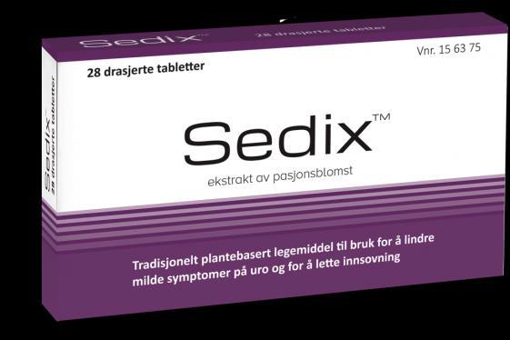 Pasjonsblomst (Passiflora incarnata) Pasjonsblomst Sedix tabletter (tørket ekstrakt av pasjonsblomst) registrert i Norge