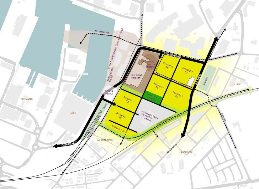 PRINSIPPLAN Foreløpig strukturering av planområdet.