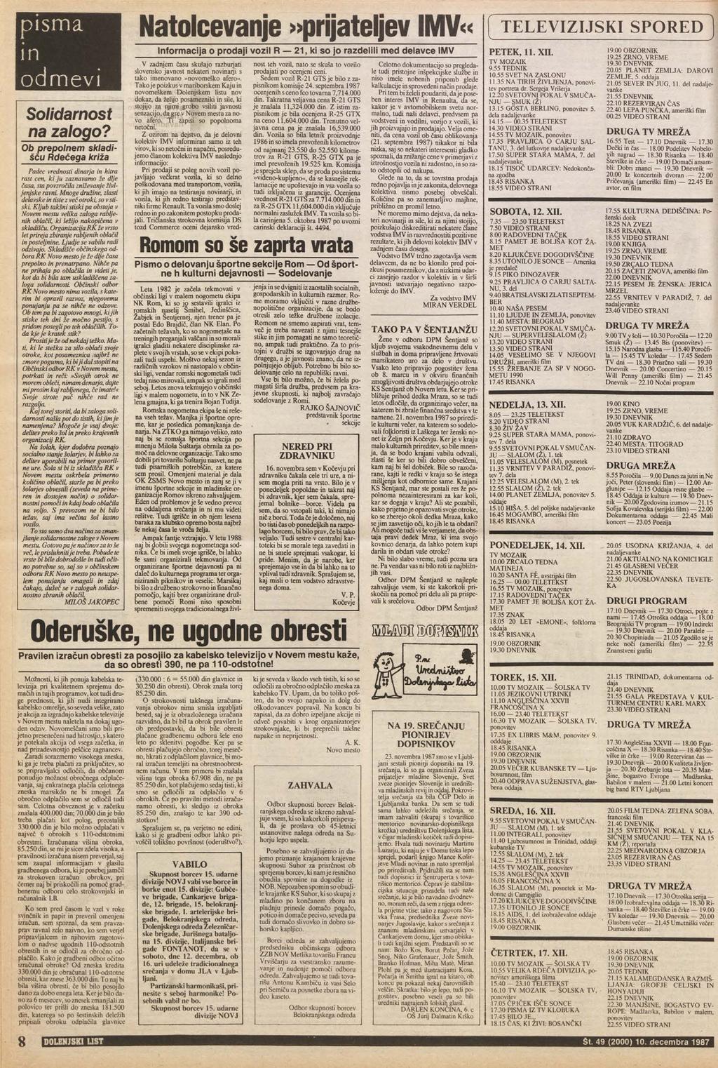 pisma in odmevi Solidarnost na zalog Ob prepolnem skladišču Rdečega križa Padec vrednosti dinarja in hitra rast cen, ki ju zaznavamo že dlje časa, sta povzročila zniževanje življenjske ravni Mnoge