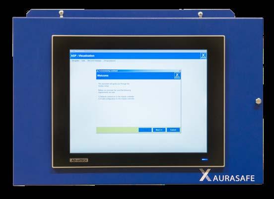 AuraSafe Master kan kommunisere med SD-anlegget via BACnet IP eller Modbus TCP AuraSafe Master inneholder: Touch betjeningspanel Master-controller og kommunikasjonsmodul I7O-modul med 4 digitale