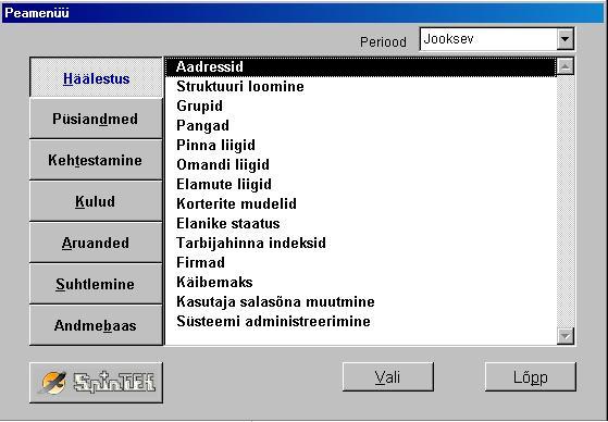 5. KASUTAMISJUHEND Rendimoodul on üles ehitatud puukujulise struktuuriga. Pärast programmi käivitamist satub kasutaja peamenüüsse, mis hargneb seitsmesse harru.