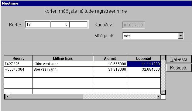 Lehe Korterile korral saab peale korteri määramist sisestada lõppnäite korteri kõigi mõõtjate loetelusse. Kui aknas ei ole otsitavat mõõtjat, on see korterile registreerimata (vt. punkt 5.2.1.5).