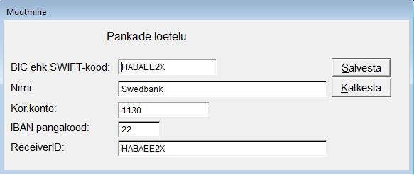 5 PANGAD Panga andmete sisestamiseks või muutmiseks tuleb valida Peamenüüst nupp Häälestus ning sealt edasi alajaotus Pangad.