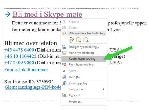 Ringe Skype møte Kopier Skype invite URL fra Outlook Logg inn på https://host.anywhere.vc med ditt VMR og host PIN.
