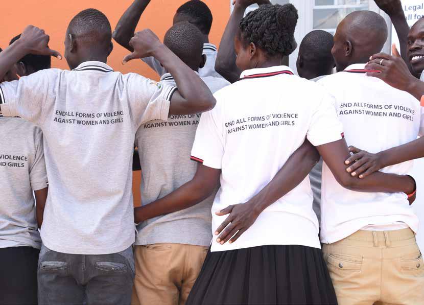 Unge flyktninger fra Sør-Sudan engasjerer seg som frivillige i arbeidet mot seksualisert og kjønnsbasert vold, Pagirinya flyktningleir, Uganda.