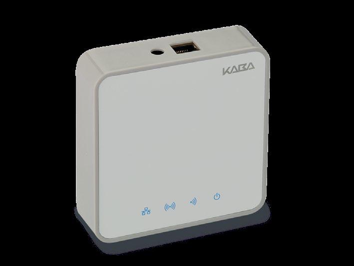 Ved lange avstander kan rekkevidden forbedres med en Kaba Wireless Extender. En gateway støtter opptil 16 dørkomponenter og opptil 8 extenders.