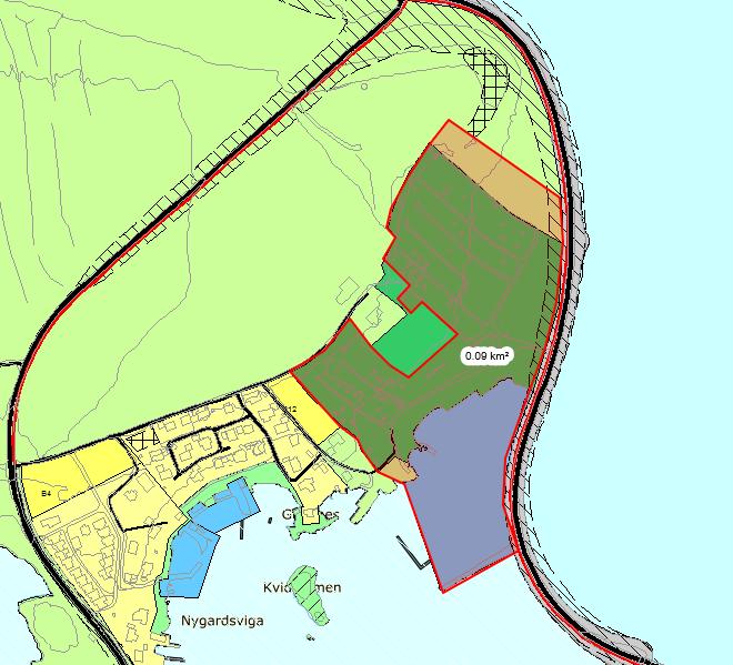 Figur 1 Avgrensing av planområde c) Planlagt bebyggelse, anlegg og andre tiltak Ny reguleringsplan skal ivareta 3 hovedgrep på campingområdet: 1) Utvidelse av eksisterende campingområde for å