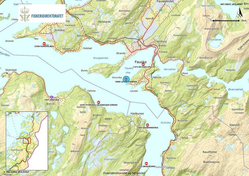 2 Materiale og metode 2.1 Område og prøvestasjoner Oppdrettslokaliteten Leivsethamran ligger i Skjerstadfjord i Fauske Kommune, Nordland Fylke.