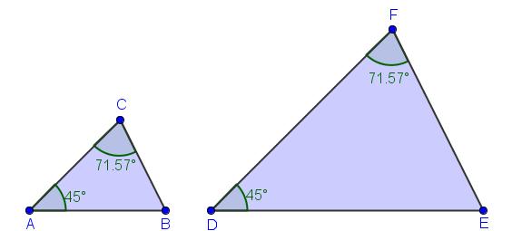 .3 Formlikhet.3.1 Forklar at ABC er formlik med DEF. Hvor stor er den siste vinkelen i trekantene?