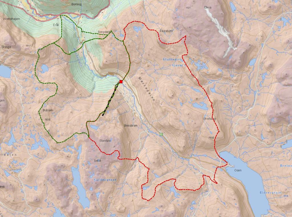 Tabell 2-1 Nedbørfeltparametere NAVN Areal Innsjø Snaufjell Minste Høyde Midlere Høyde Max Høyde km² % % (m.o.h.