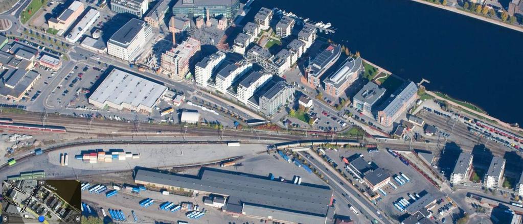 12 av 79 Sørlandsbanen Skamarken Figur 4: Skråfoto over Drammen godsterminal Nybyen, Kreftings gate og deler av Grønland (Gule sider).