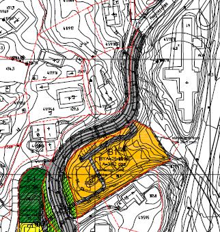 Regulert fortau (lys grå)i reguleringsplan nr. 7040100. Aktuelt planområde markert med stjerne.