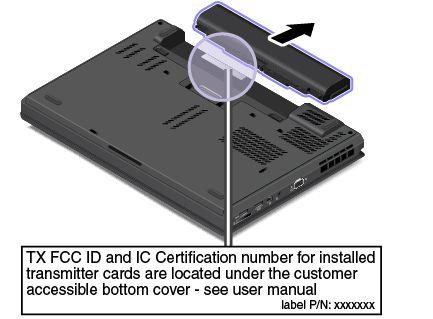 Etikettene med FCC-ID og IC-sertifiseringsnummer er festet til det trådløse LAN-kortet 1 og det trådløse WAN-kortet 2 som er installert på datamaskinen.