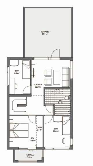etasje: 1 soverom, stue, kjøkken, bad, separat vaskerom, bod, gang, tv-stue, gang og entre.