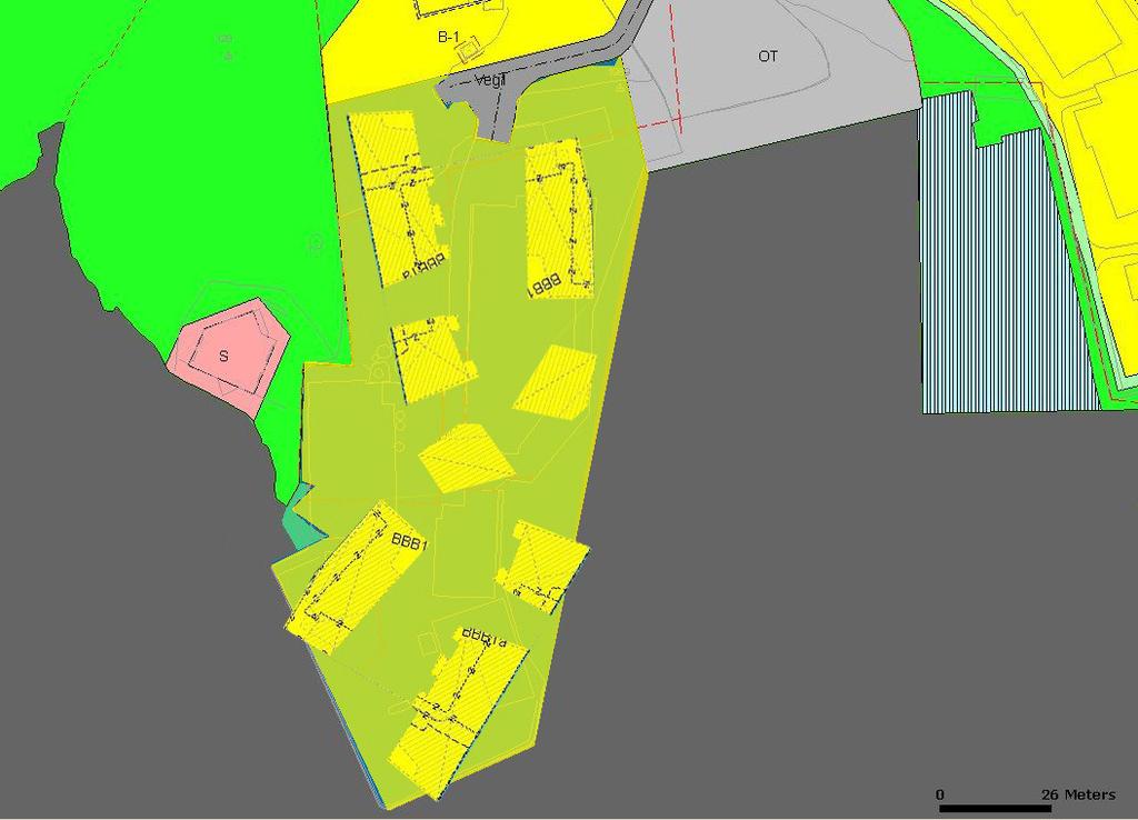 Tomten kan bebygges med det doble av Elsesro - ca. 160 boenheter. Avhengig av byggehøyde vil dette tilsvare en utnyttelsesgrad oppimot 180-200 %.