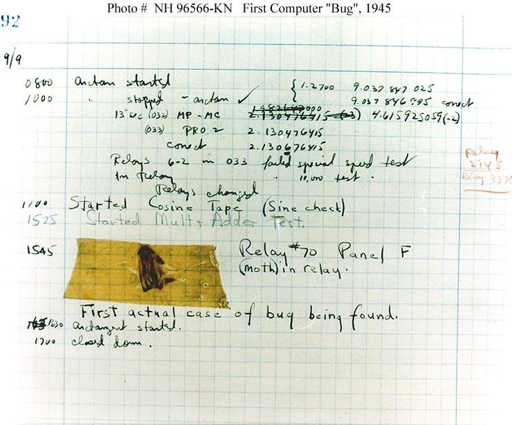 Den aller første «bug» Også de første datamaskinene hadde feil. Den 9. september 1945 kl 15.