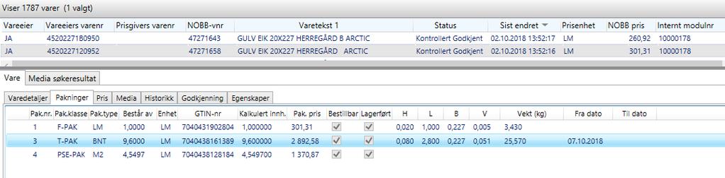 Pakningsinformasjon Viktig at alle salgbare enheter registreres Endring av prisenhet og F-pak er ikke tillatt Øvrige