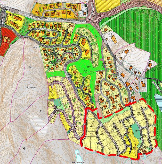 2017 Figur 1 og 2: Figur 1 viser utsnitt fra gjeldende reguleringsplaner med rød planavgrensning for aktuell