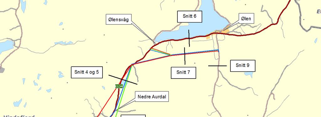 Resultat trafikk på viktige snitt For å presentere resultatene fra transportmodellen, er det vist trafikktall for viktige snitt i planområdet som synliggjør forskjeller mellom de ulike alternativene.