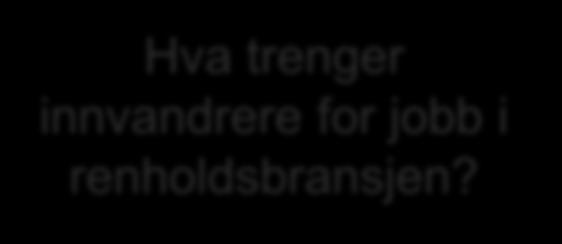 Hva trenger innvandrere for jobb i renholdsbransjen? Språkferdigheter i norsk De fire delferdighetene: Lytting Muntlig kommunikasjon Lesing Skriving Hvilket nivå trengs?