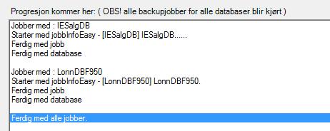 Når backup av SQL databasen er kjørt MÅ backupfilen (eksempelvis infoeasydb.bak) blir tatt backup av til et eksternt lagringsmedia. Dette for å sikre filen mot evt.