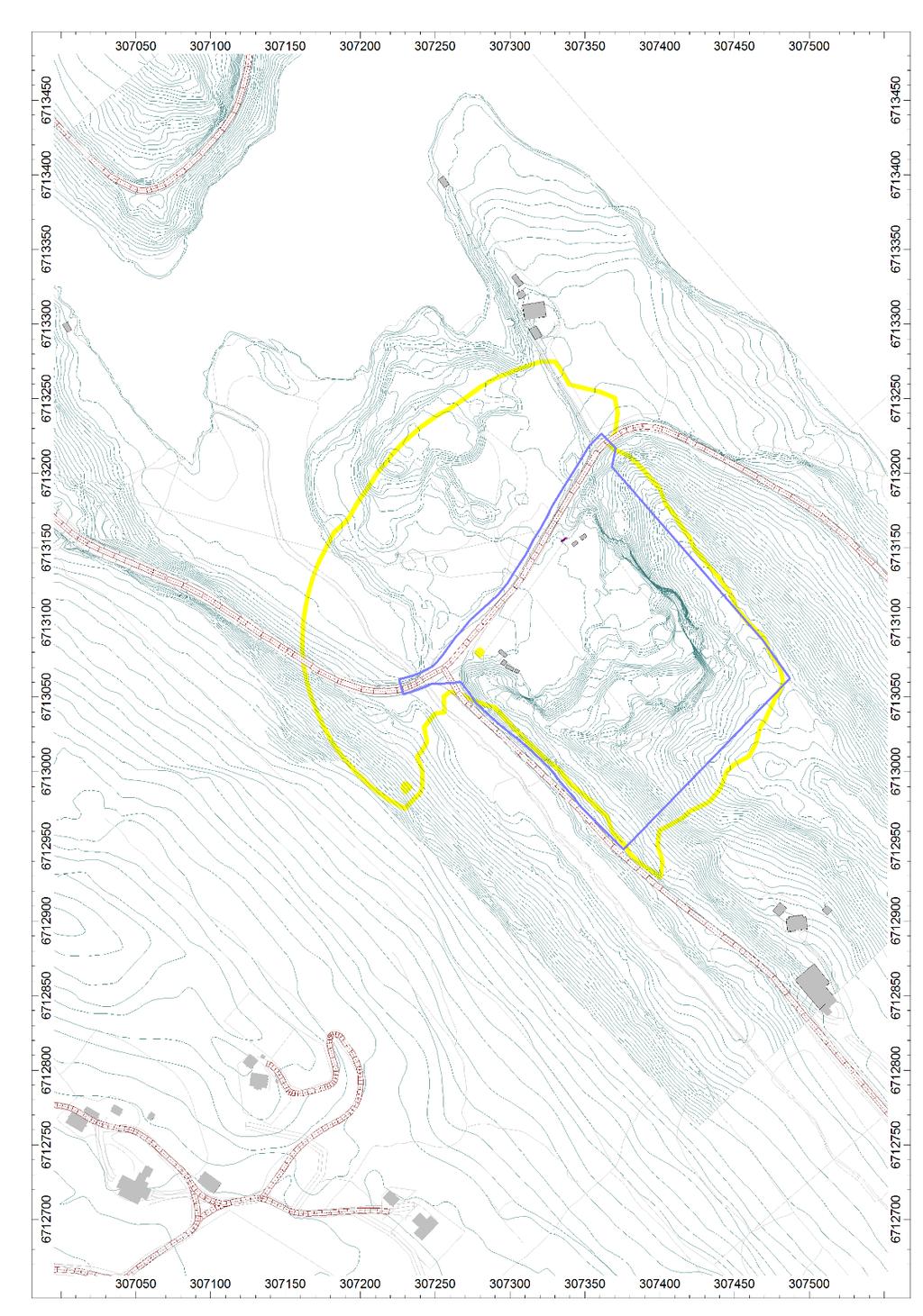 Pigging Figur 5: Omhyllingskurve L den = 50 db (gul linje), for mest utsatte