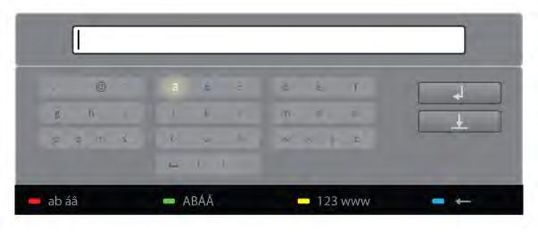 Angi tekst med tastaturet på skjermen Du åpner tastaturet på skjermen over tekstoppføringsmenyen ved å trykke på OK eller en talltast når markøren i teksten blinker.