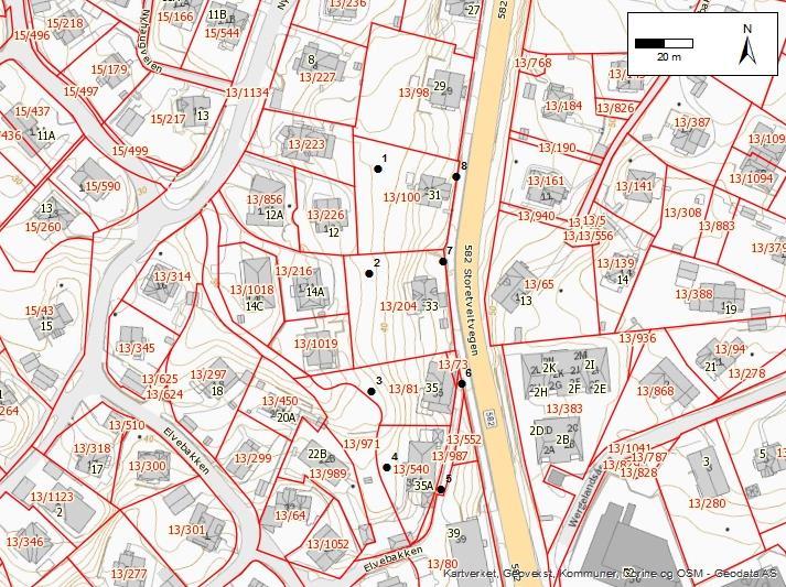 Grunnundersøkelser Basert på hvilke eiendommer Wergeland boligutvikling AS eide pr. uke 13 2017, ble det utarbeidet en boreplan (Figur 3).