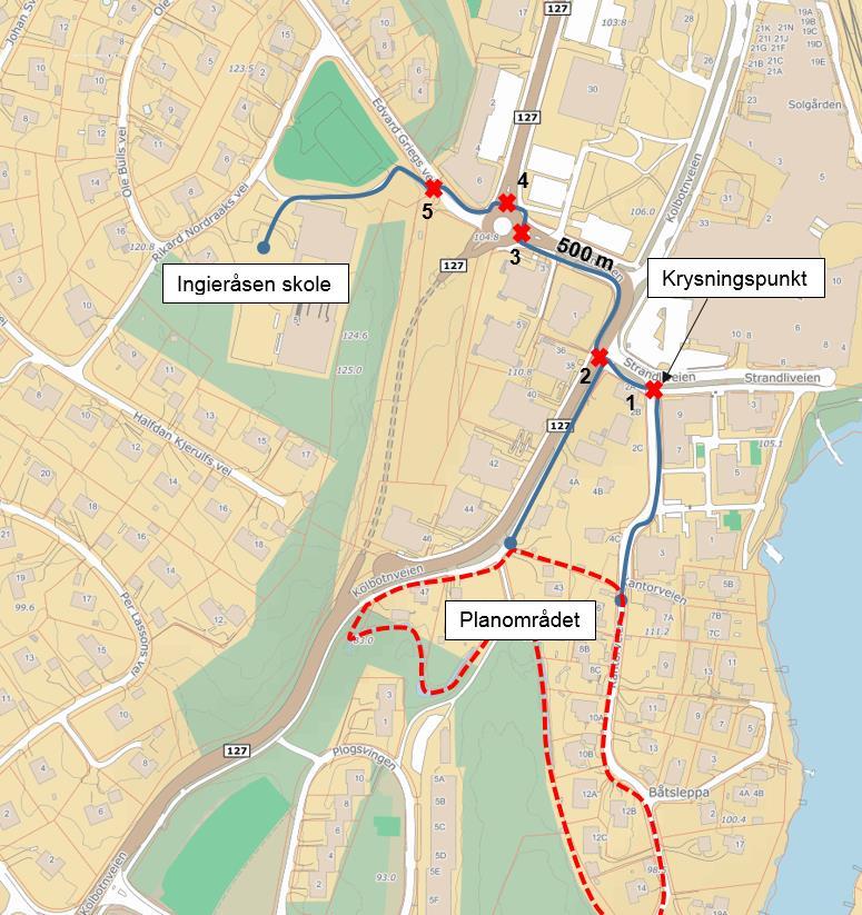 3.4.3 Ingieråsen ungdomsskole Ungdom som er bosatt på planområdet vil sogne til Ingieråsen ungdomsskole. I følge oppmålinger på kart er ruten ca.