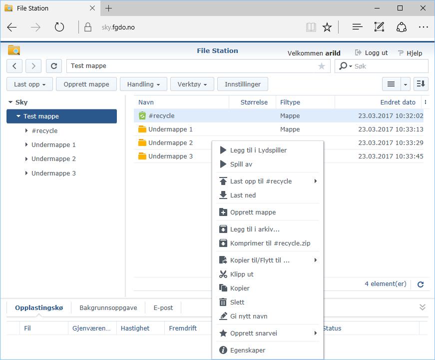 Behandle mapper og filer Ved å «høyre klikke» med høyre mustast på en underkatalog vil du få opp en under meny med en rekke valg som vist over, igjen så vil noen av valgene være avhengig av