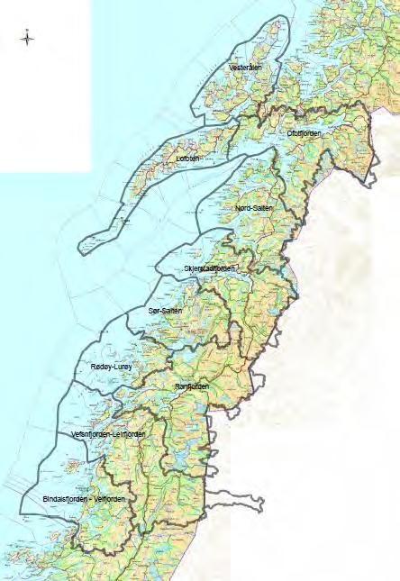 2 Informasjon om Vannregion Nordland Vannregion er et eller flere tilstøtende nedbørsfelt med tilhørende grunnvann og kystvann som er satt sammen til en hensiktsmessig forvaltningsenhet.