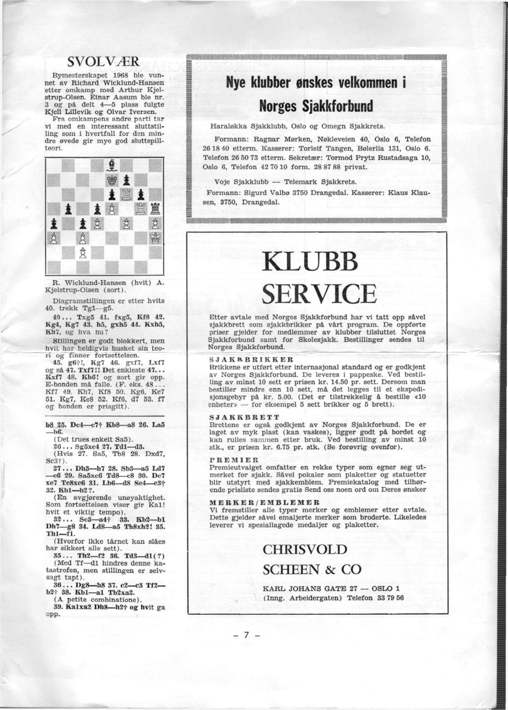 SVOLVÆR Bymesterskapet 1968 ble vunnet av Richard Wicklund-Hansen etter omkamp med Arthur Kjelstrup-Olsen. Einar Aasum ble nr. 3 og på delt 4 5 plass fulgte Kjell Lillevik og Olvar Iversen.