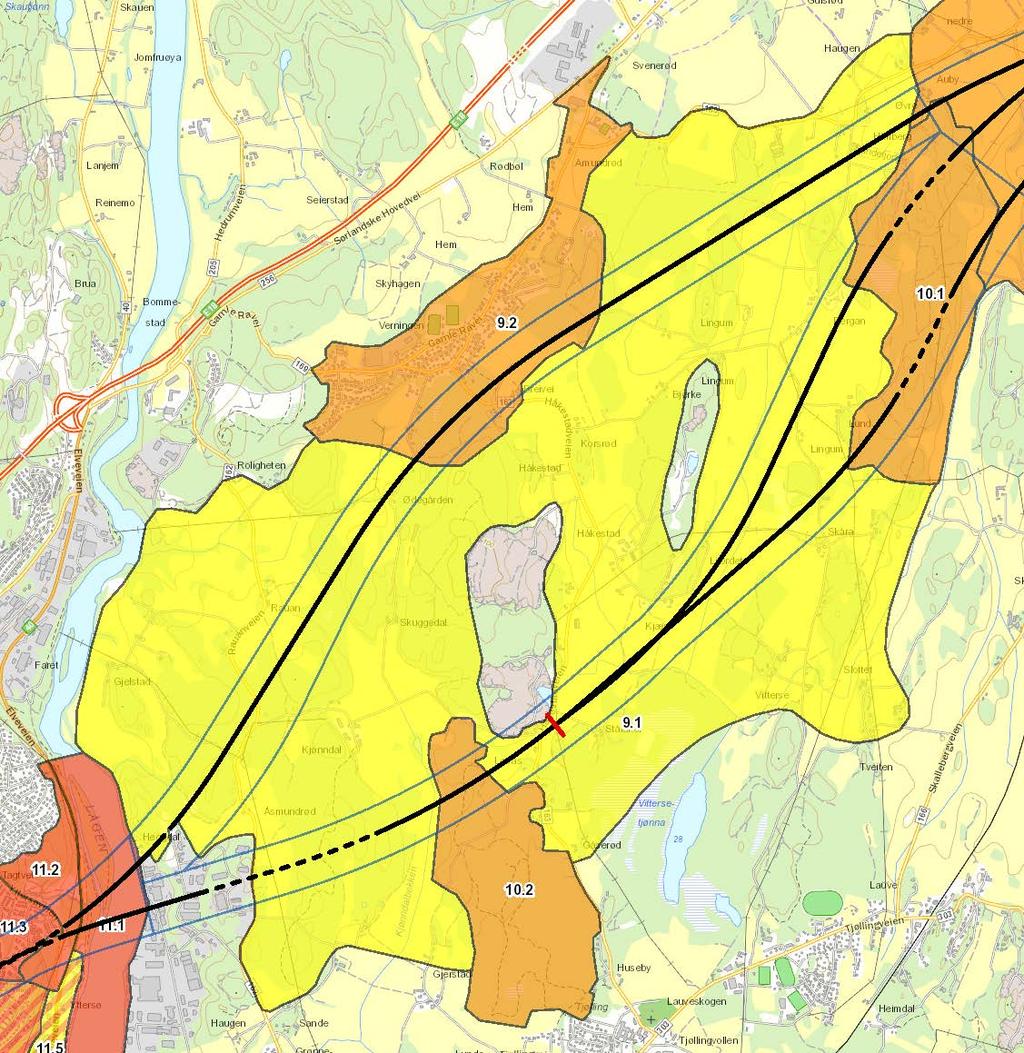 6.1.2 Utredningsområde 9 Verningen Himberg Ramsås Verningen Timbo Lingum Rauan Storås Håkestad Stålaker Gjerstadskogen Figur 6-7. Verdikart og områdeinndeling utredningsområdene 9 og 10.