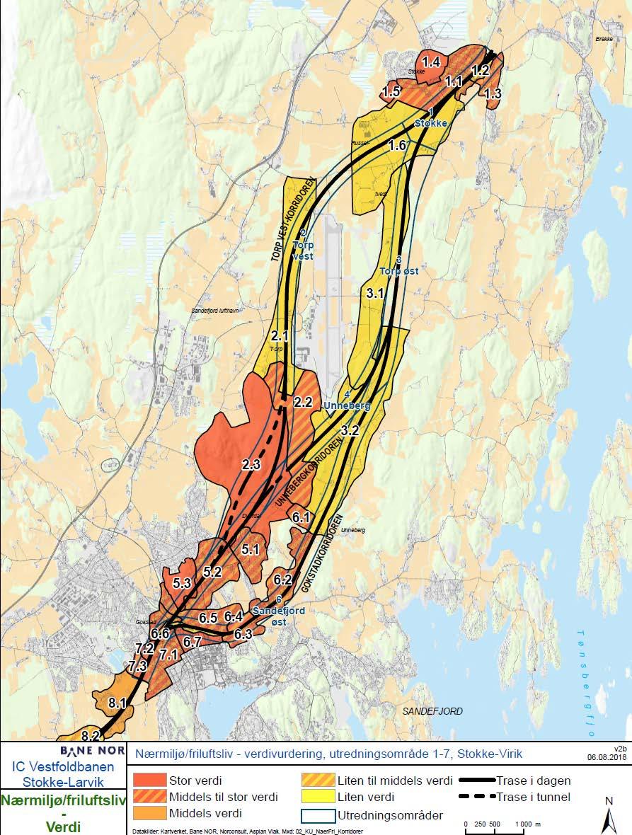 Figur 5-2 Verdikart Stokke Virik med utredningsområdene 1-7.