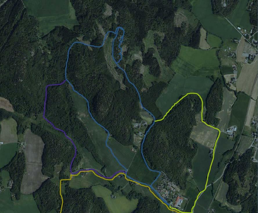 Figur 5-13. Rundturer brukt av lokalbefolkningen. Kilde: Grunneiere på Unneberg, høringsuttalelse datert 07.04.2017. Delområde Hjertås er vurdert til å ha stor verdi.