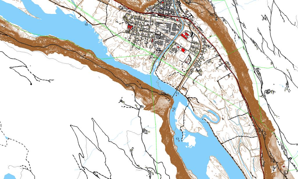 Figur 37 Lokalisering av beregnede vannhastigheter vist i Tabell 22 c:\temp\e6\notat