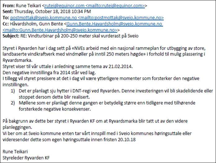 Frå Styret i Ryvarden kulturfyr KF v/ styreleiar Rune Teikari mottok Sveio kommune følgjande innspel datert 18.10.